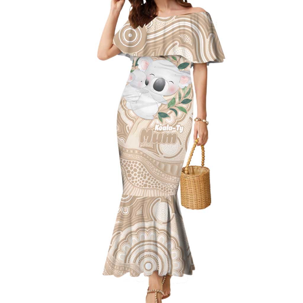 Koala Mum Australia Mother's Day Personalised Mermaid Dress Beige Aboriginal Art