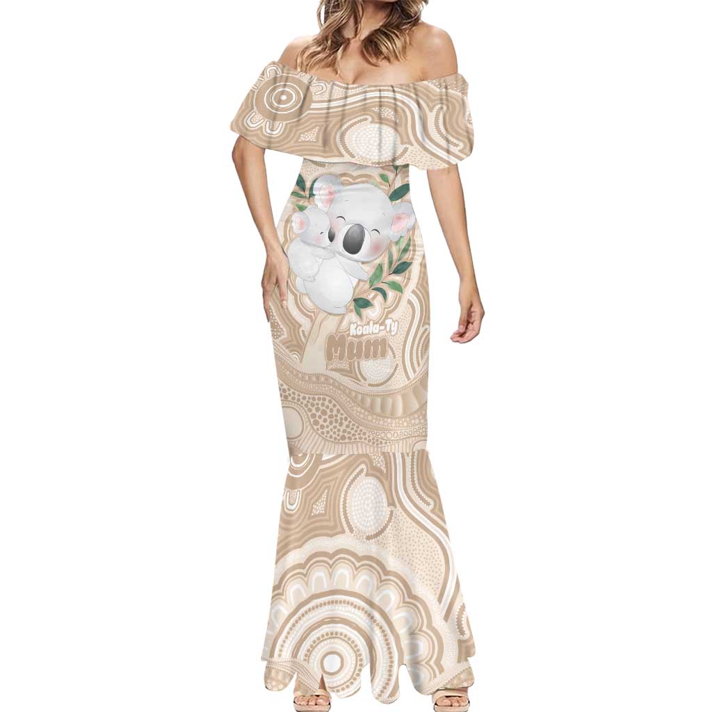 Koala Mum Australia Mother's Day Personalised Mermaid Dress Beige Aboriginal Art
