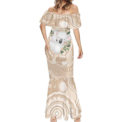 Koala Mum Australia Mother's Day Personalised Mermaid Dress Beige Aboriginal Art