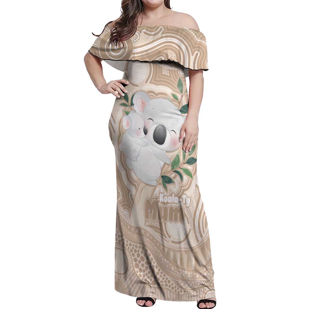 Koala Mum Australia Mother's Day Personalised Off Shoulder Maxi Dress Beige Aboriginal Art