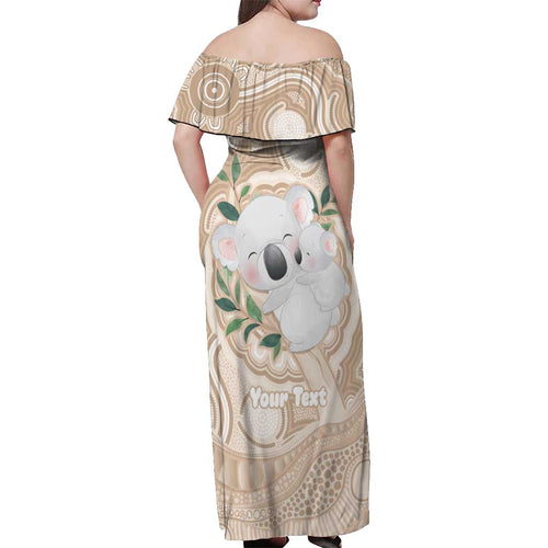 Koala Mum Australia Mother's Day Personalised Off Shoulder Maxi Dress Beige Aboriginal Art