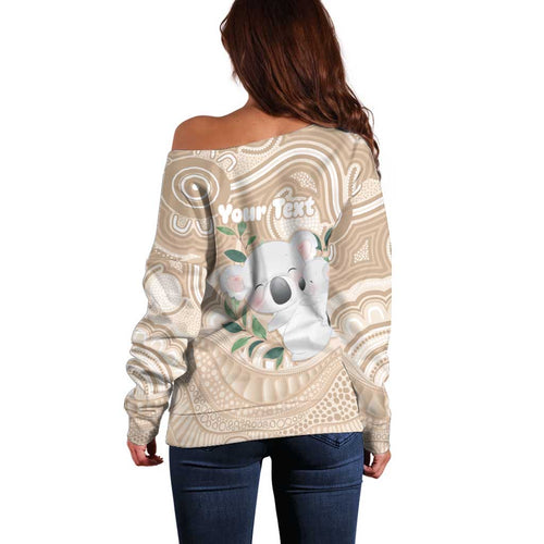 Koala Mum Australia Mother's Day Personalised Off Shoulder Sweater Beige Aboriginal Art