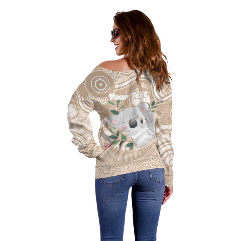 Koala Mum Australia Mother's Day Personalised Off Shoulder Sweater Beige Aboriginal Art