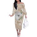 Koala Mum Australia Mother's Day Personalised Off The Shoulder Long Sleeve Dress Beige Aboriginal Art