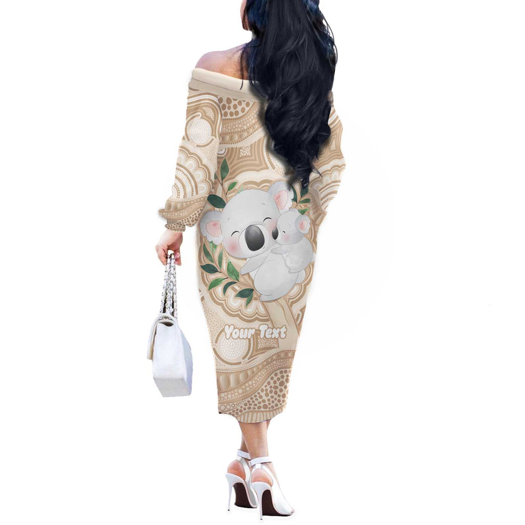 Koala Mum Australia Mother's Day Personalised Off The Shoulder Long Sleeve Dress Beige Aboriginal Art
