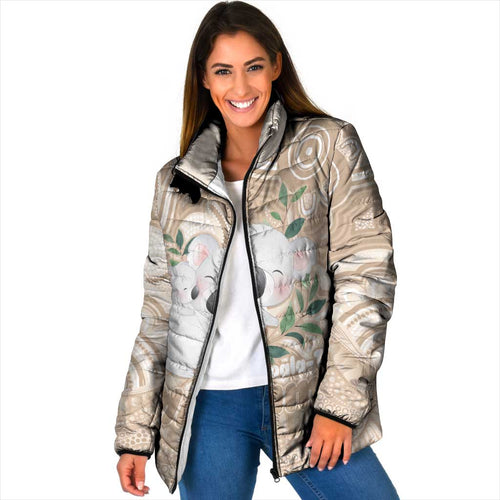 Koala Mum Australia Mother's Day Personalised Padded Jacket Beige Aboriginal Art