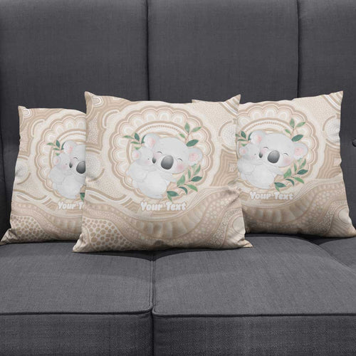 Koala Mum Australia Mother's Day Personalised Pillow Cover Beige Aboriginal Art