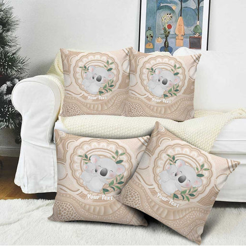 Koala Mum Australia Mother's Day Personalised Pillow Cover Beige Aboriginal Art