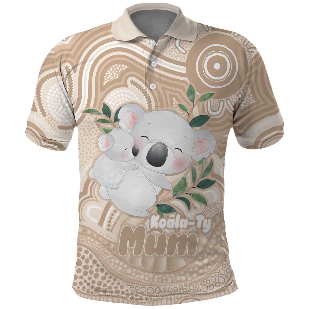 Koala Mum Australia Mother's Day Personalised Polo Shirt Beige Aboriginal Art