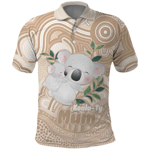 Koala Mum Australia Mother's Day Personalised Polo Shirt Beige Aboriginal Art