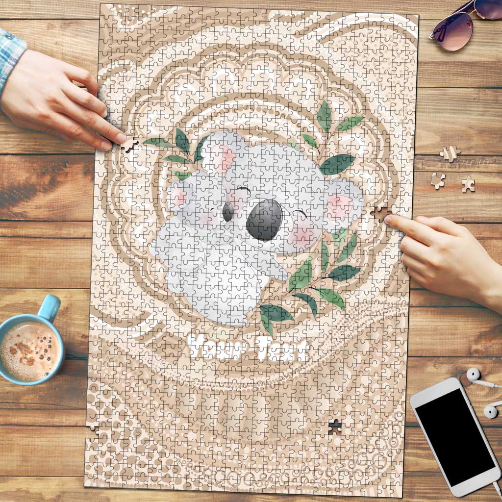 Koala Mum Australia Mother's Day Personalised Puzzle Beige Aboriginal Art