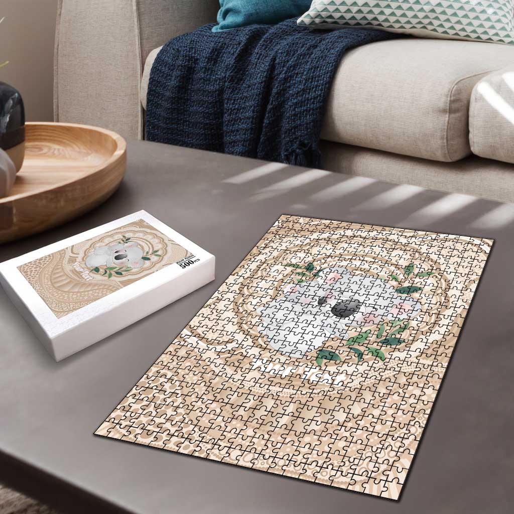 Koala Mum Australia Mother's Day Personalised Puzzle Beige Aboriginal Art
