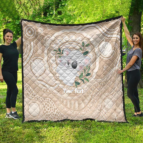 Koala Mum Australia Mother's Day Personalised Quilt Beige Aboriginal Art