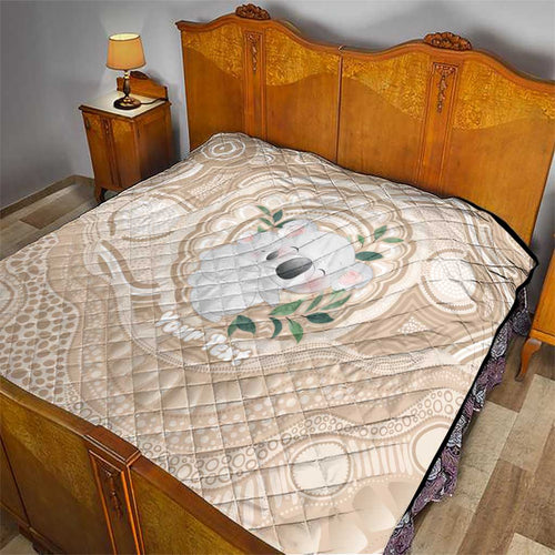 Koala Mum Australia Mother's Day Personalised Quilt Beige Aboriginal Art