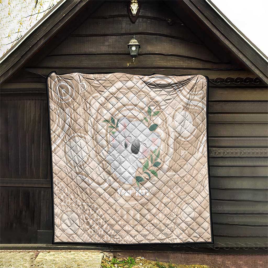 Koala Mum Australia Mother's Day Personalised Quilt Beige Aboriginal Art
