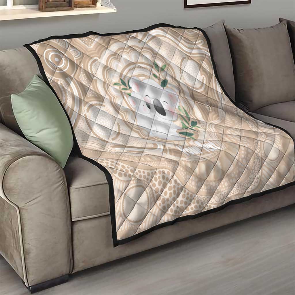 Koala Mum Australia Mother's Day Personalised Quilt Beige Aboriginal Art