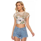 Koala Mum Australia Mother's Day Personalised Raglan Cropped T Shirt Beige Aboriginal Art