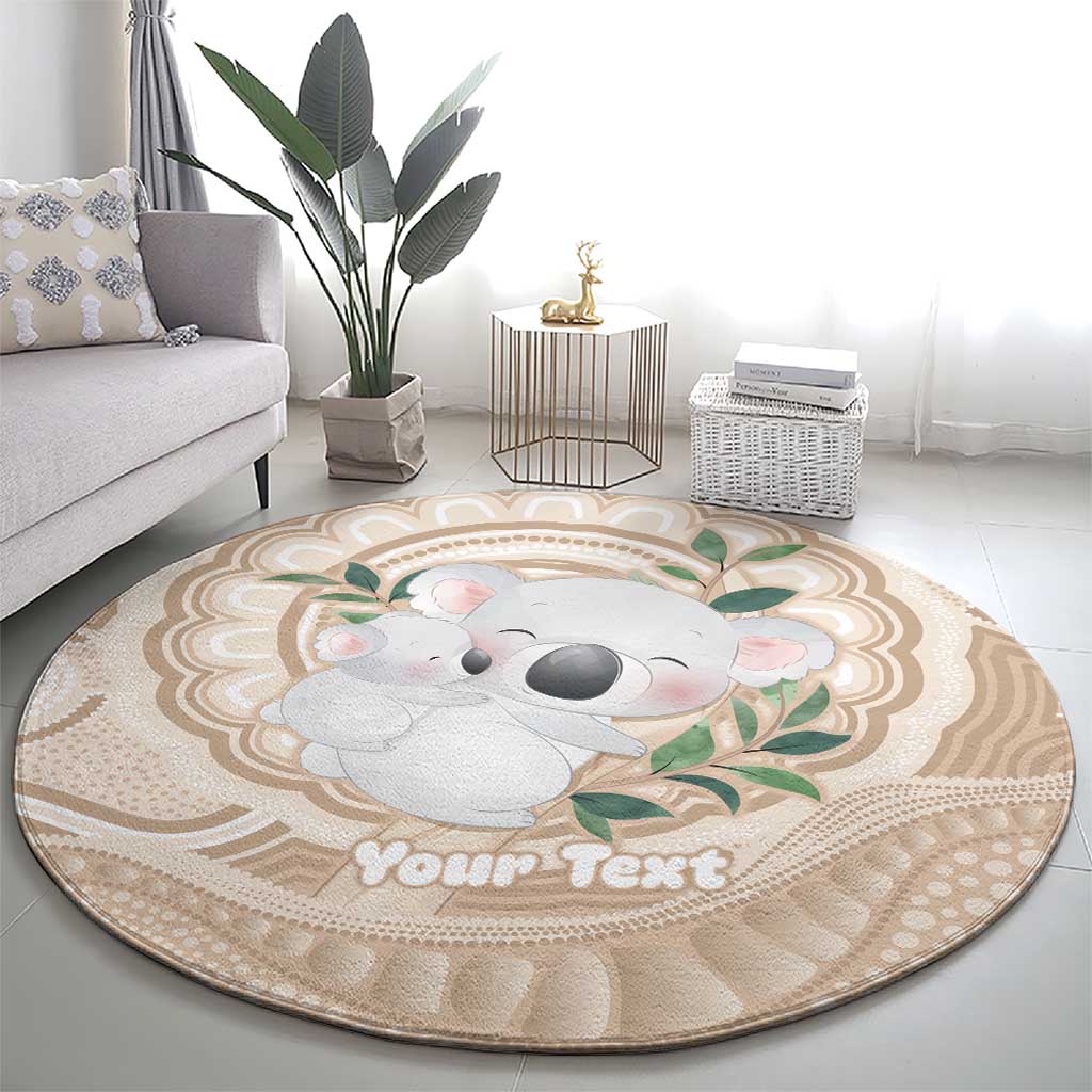 Koala Mum Australia Mother's Day Personalised Round Carpet Beige Aboriginal Art