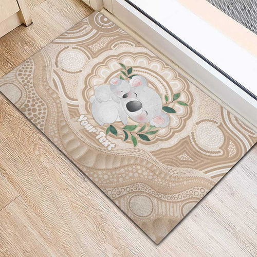 Koala Mum Australia Mother's Day Personalised Rubber Doormat Beige Aboriginal Art