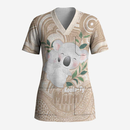 Koala Mum Australia Mother's Day Personalised Scrub Top Beige Aboriginal Art
