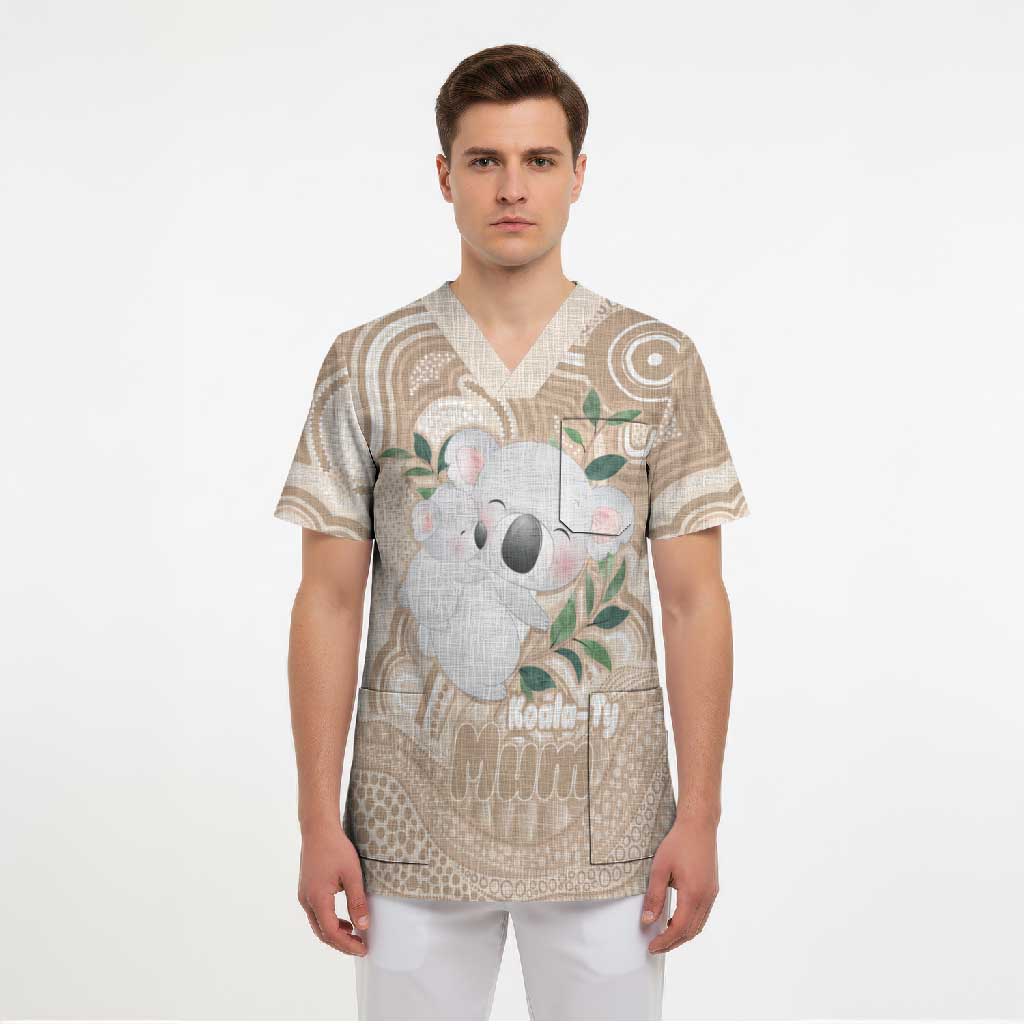 Koala Mum Australia Mother's Day Personalised Scrub Top Beige Aboriginal Art