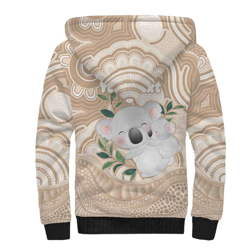 Koala Mum Australia Mother's Day Personalised Sherpa Hoodie Beige Aboriginal Art