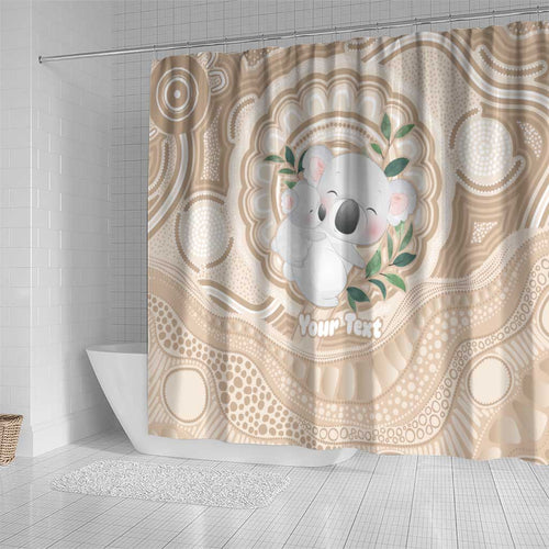Koala Mum Australia Mother's Day Personalised Shower Curtain Beige Aboriginal Art