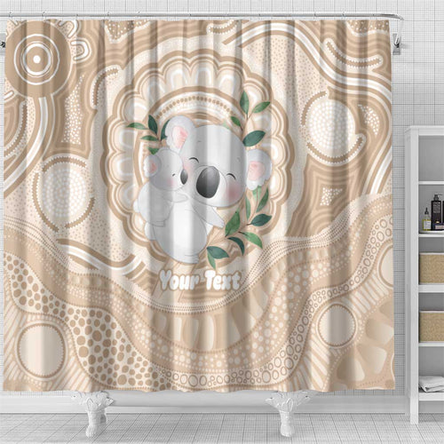 Koala Mum Australia Mother's Day Personalised Shower Curtain Beige Aboriginal Art