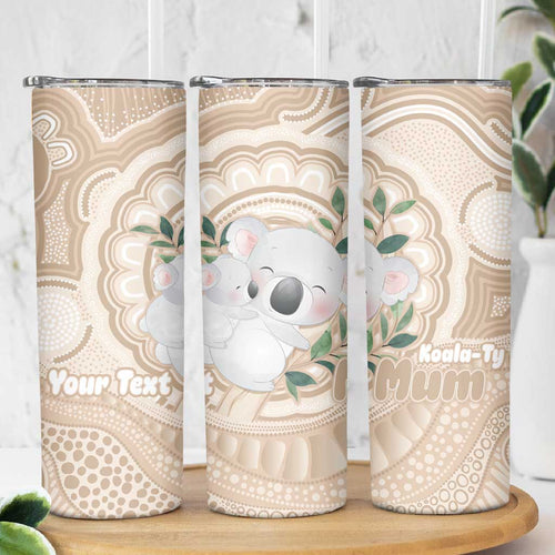 Koala Mum Australia Mother's Day Personalised Skinny Tumbler Beige Aboriginal Art