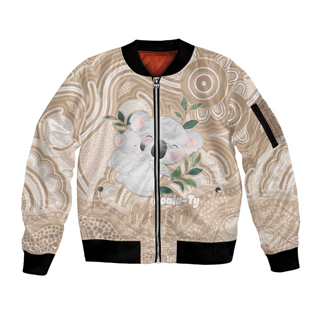 Koala Mum Australia Mother's Day Personalised Sleeve Zip Bomber Jacket Beige Aboriginal Art
