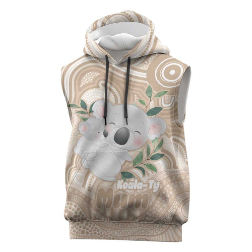 Koala Mum Australia Mother's Day Personalised Sleeveless Hoodie Beige Aboriginal Art