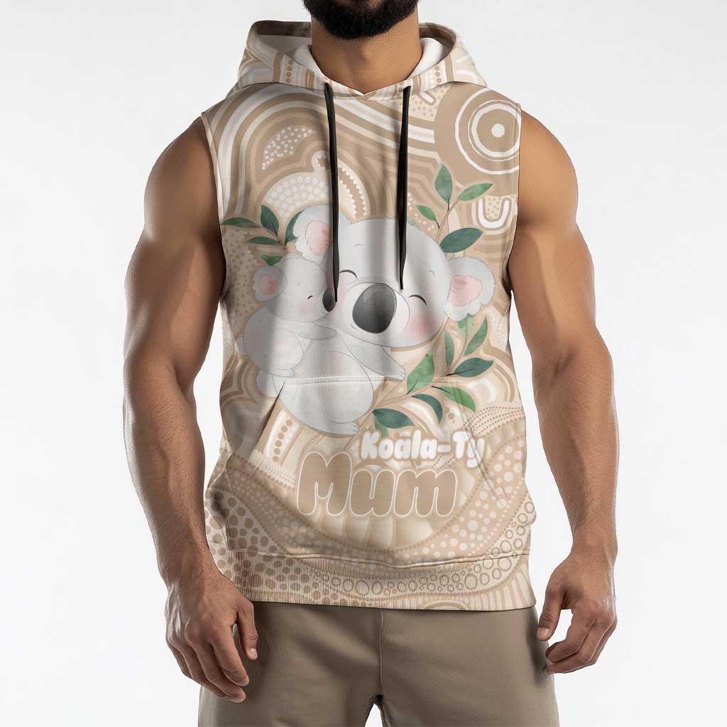 Koala Mum Australia Mother's Day Personalised Sleeveless Hoodie Beige Aboriginal Art