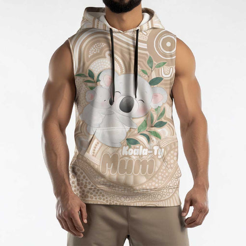 Koala Mum Australia Mother's Day Personalised Sleeveless Hoodie Beige Aboriginal Art