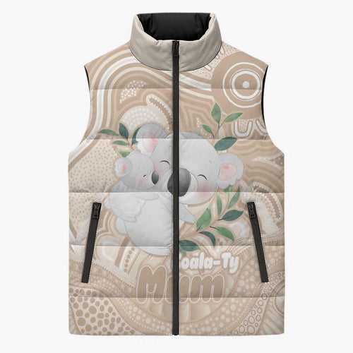 Koala Mum Australia Mother's Day Personalised Sleeveless Puffer Jacket Beige Aboriginal Art