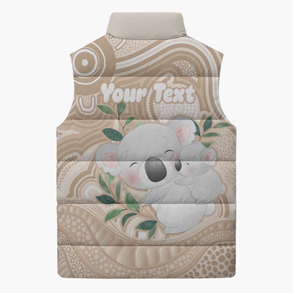 Koala Mum Australia Mother's Day Personalised Sleeveless Puffer Jacket Beige Aboriginal Art