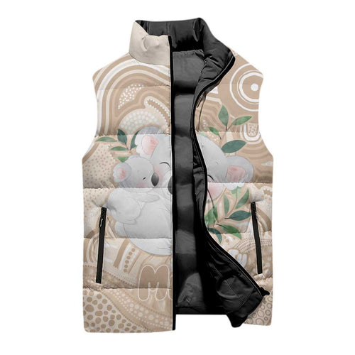 Koala Mum Australia Mother's Day Personalised Sleeveless Puffer Jacket Beige Aboriginal Art