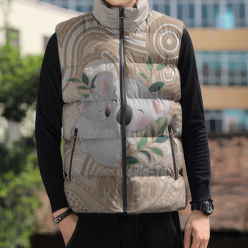 Koala Mum Australia Mother's Day Personalised Sleeveless Puffer Jacket Beige Aboriginal Art