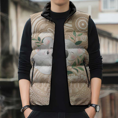 Koala Mum Australia Mother's Day Personalised Sleeveless Puffer Jacket Beige Aboriginal Art