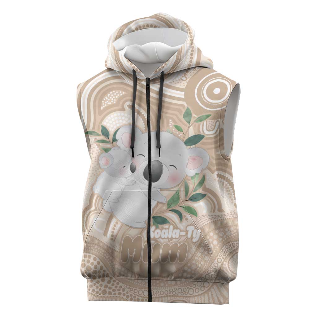 Koala Mum Australia Mother's Day Personalised Sleeveless Zip Hoodie Beige Aboriginal Art