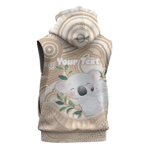 Koala Mum Australia Mother's Day Personalised Sleeveless Zip Hoodie Beige Aboriginal Art
