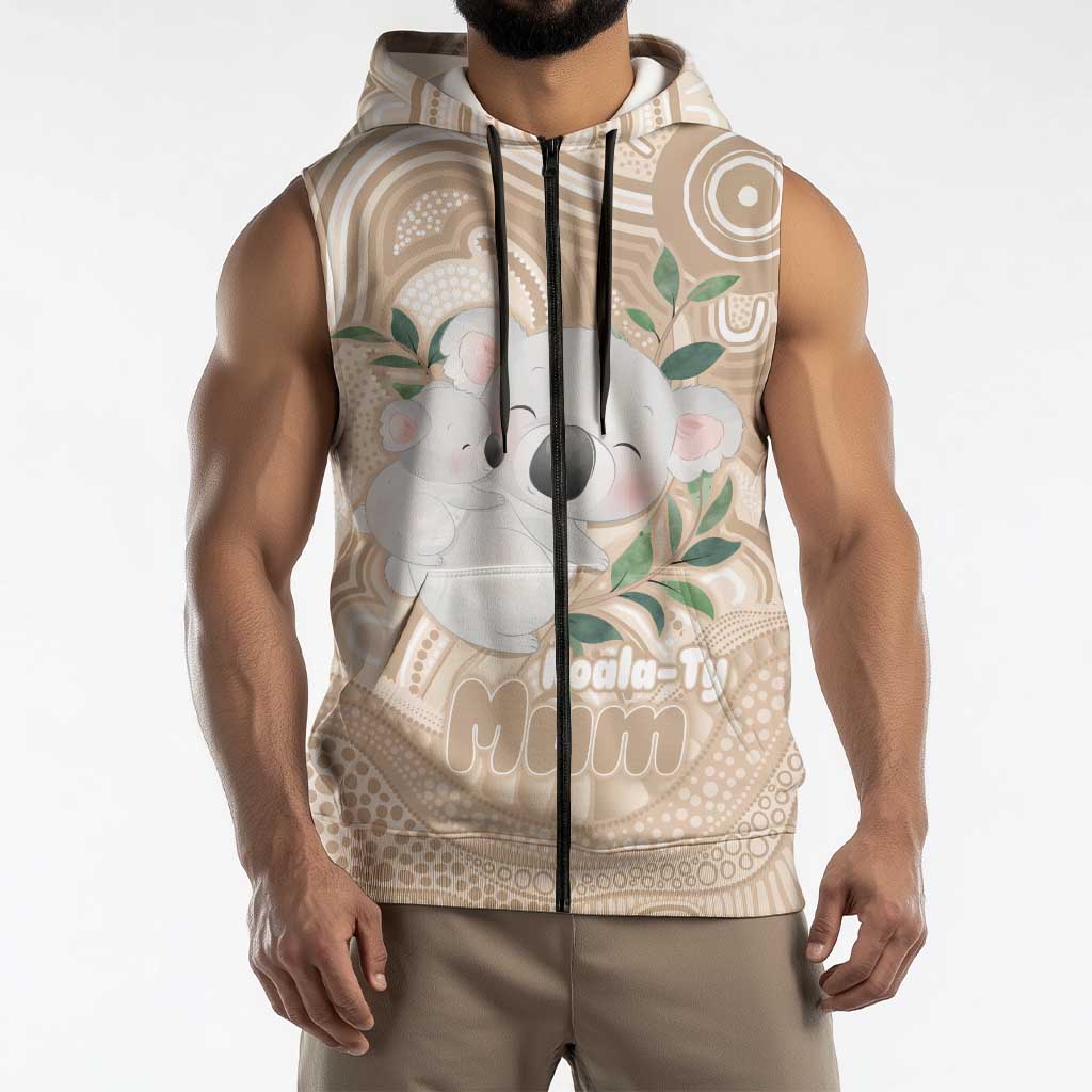 Koala Mum Australia Mother's Day Personalised Sleeveless Zip Hoodie Beige Aboriginal Art