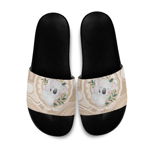 Koala Mum Australia Mother's Day Personalised Slide Sandals Beige Aboriginal Art