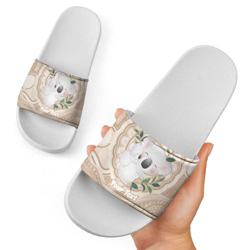 Koala Mum Australia Mother's Day Personalised Slide Sandals Beige Aboriginal Art