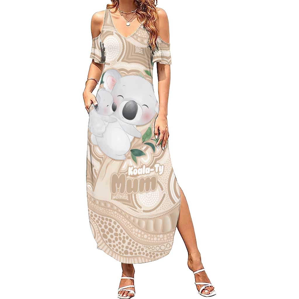 Koala Mum Australia Mother's Day Personalised Summer Maxi Dress Beige Aboriginal Art