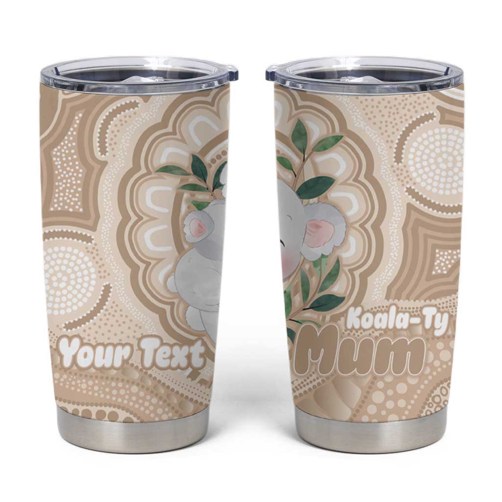 Koala Mum Australia Mother's Day Personalised Tumbler Cup Beige Aboriginal Art