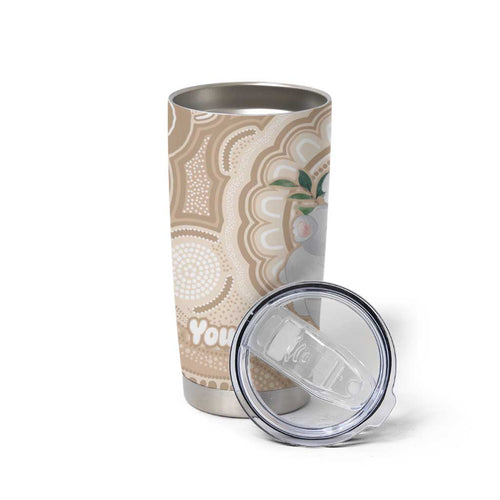 Koala Mum Australia Mother's Day Personalised Tumbler Cup Beige Aboriginal Art