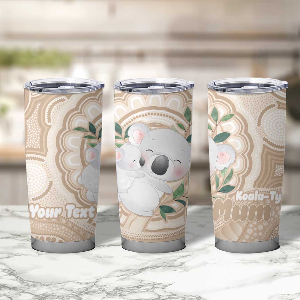 Koala Mum Australia Mother's Day Personalised Tumbler Cup Beige Aboriginal Art