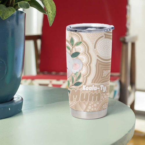Koala Mum Australia Mother's Day Personalised Tumbler Cup Beige Aboriginal Art