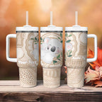 Koala Mum Australia Mother's Day Personalised Tumbler With Handle Beige Aboriginal Art