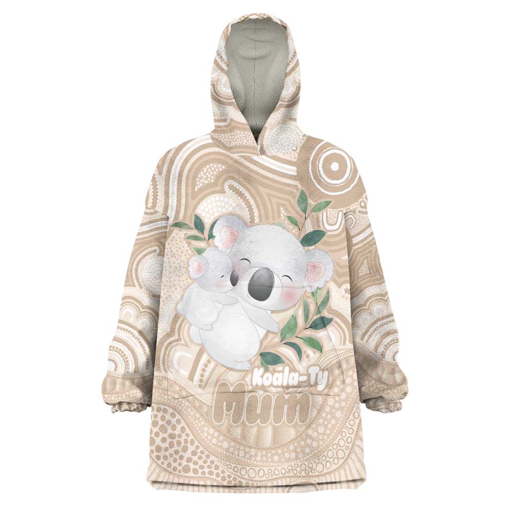 Koala Mum Australia Mother's Day Personalised Wearable Blanket Hoodie Beige Aboriginal Art
